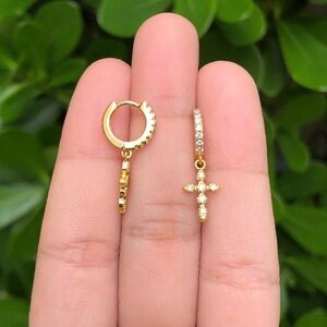 Gold Cross Hoop Earrings